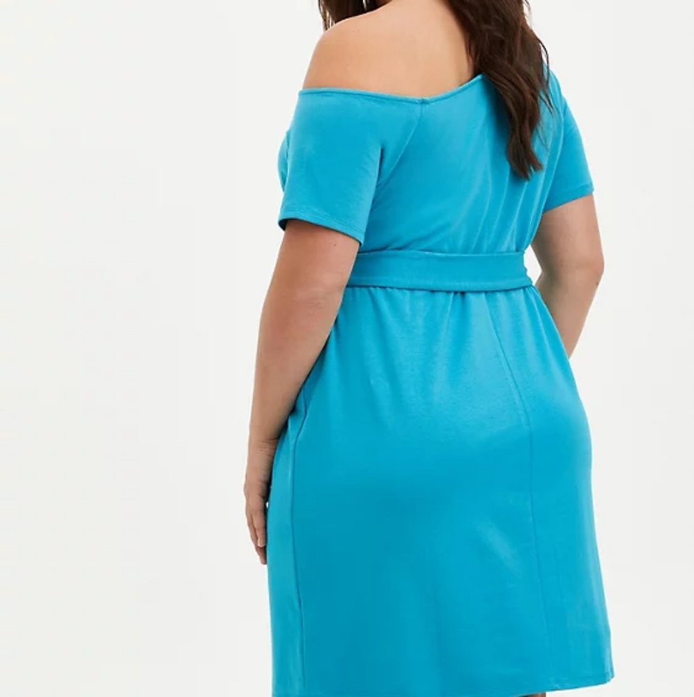 Torrid french terry teal off shoulder tshirt dress. Size 3x 22-24 - Picture 3 of 10